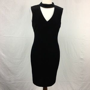 Calvin Klein Black Velvet Sleeveless Keyhole Dress
